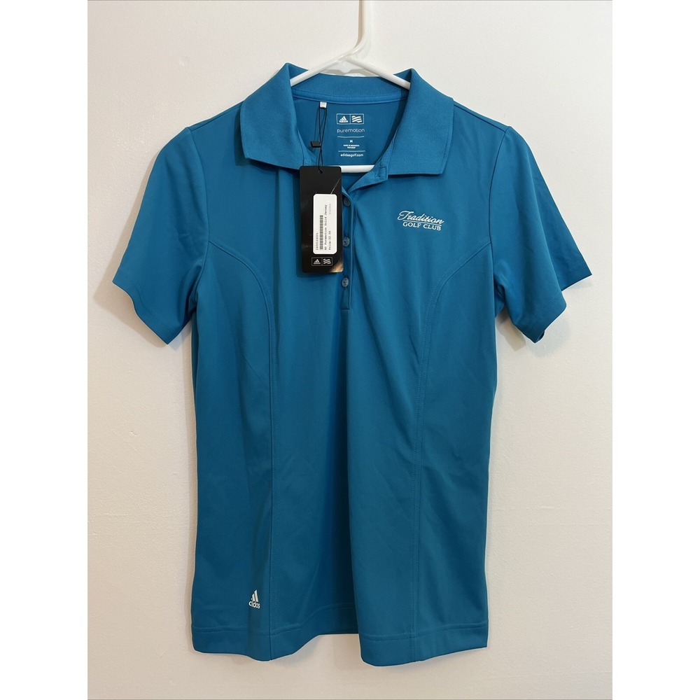Adidas Pure Motion Teal Golf Polo NWT Traditions Golf Club Womens M Short Sleeve